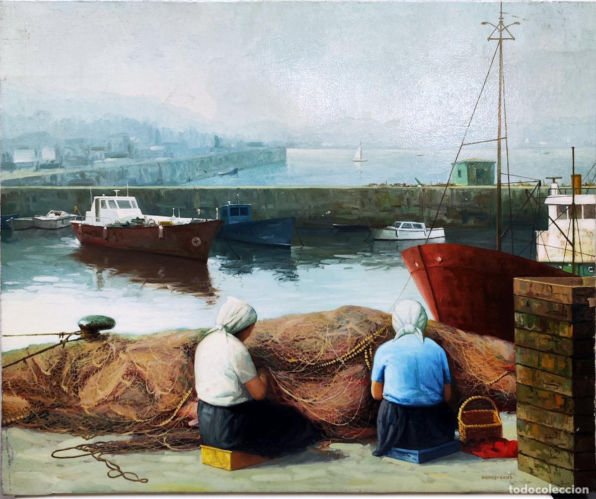 Arte: &Oacute;leo de Jos&eacute; G&oacute;mez Sanz. Pescadoras en el puerto. 55 x 46 cm