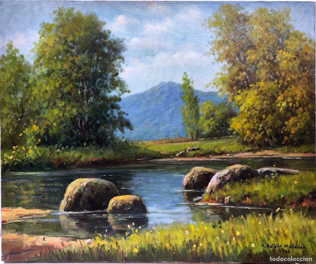 Arte: &Oacute;leo de Rafael Batall&eacute; Mallarach. Paisaje fluvial. Firmado y fechado 1965.