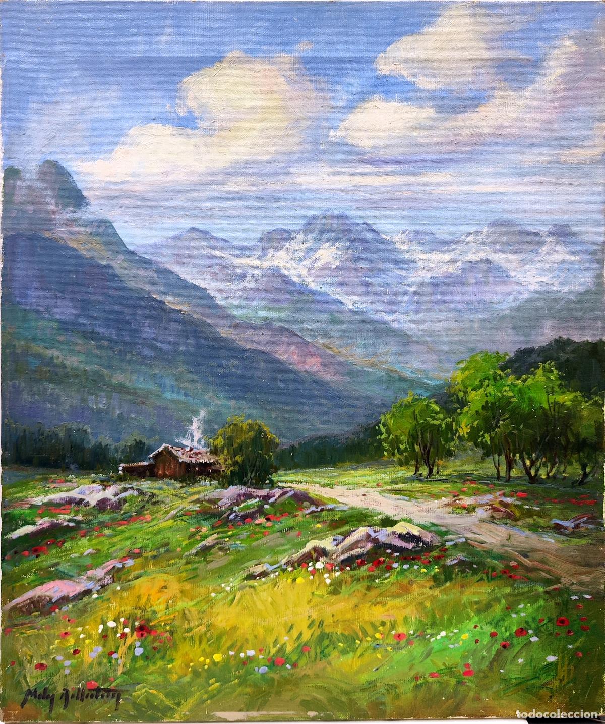 Arte: &Oacute;leo sobre lienzo. Paisaje monta&ntilde;oso. Xavier Moles Ballesteros. 46x55