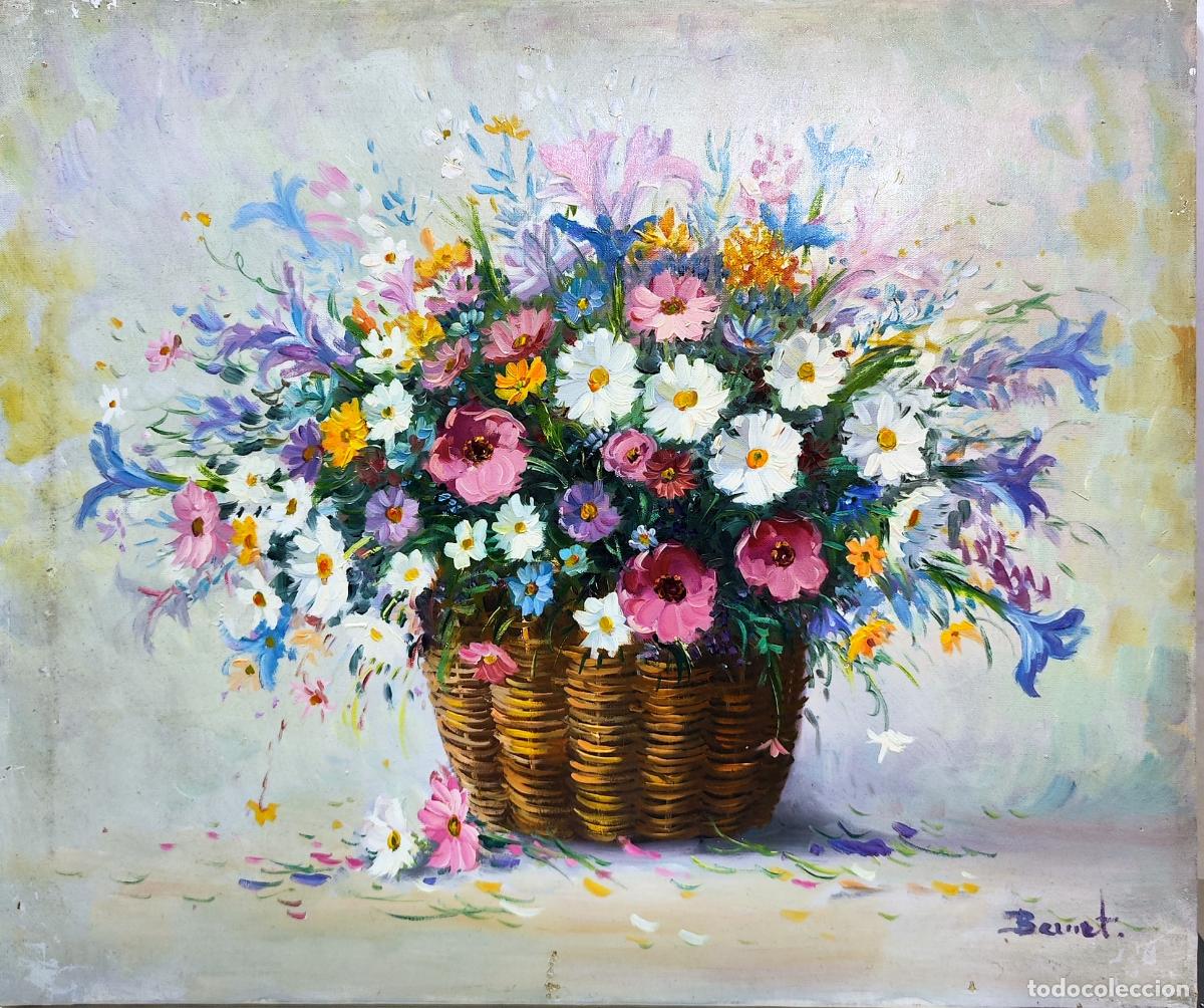 Arte: &Oacute;leo de Bernet. Naturaleza muerta con ramo de flores. 55 x 46 cm