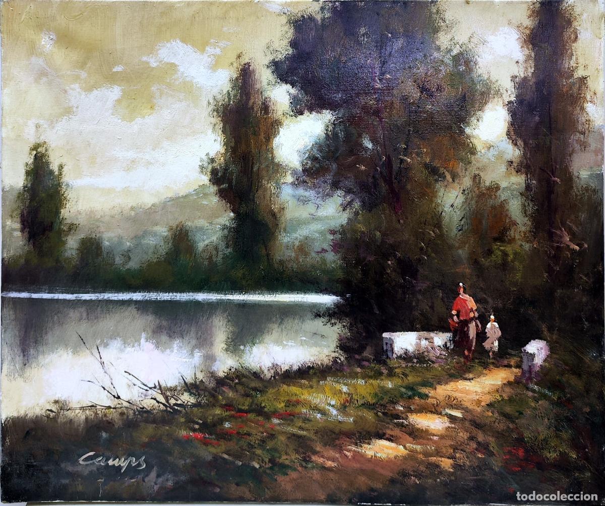 Kunst: &Oacute;leo. Paisaje campestre con figuras. P&eacute;rez Camps. 55 x 46 cm
