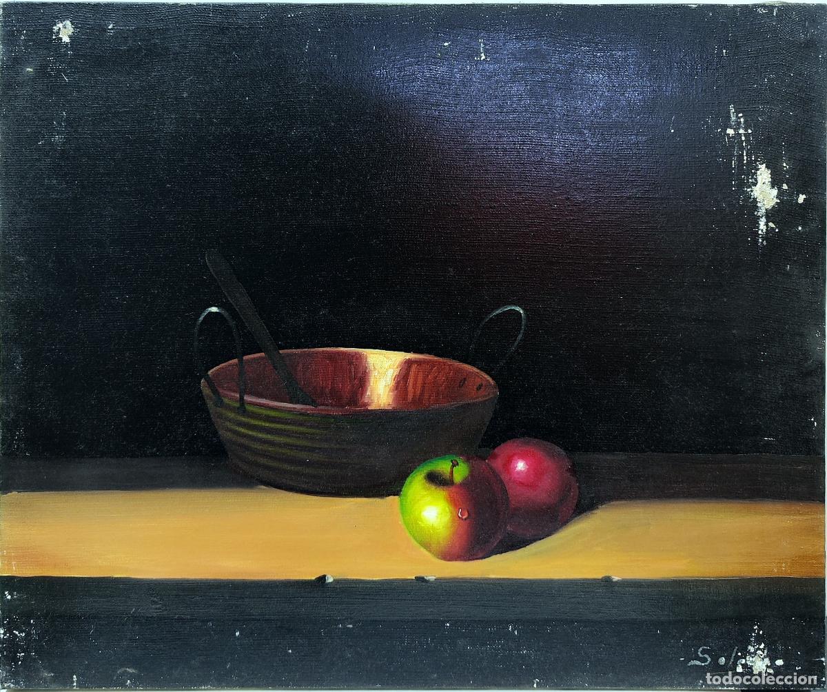 Arte: &Oacute;leo de Soler. Naturaleza muerta con manzanas y cesta. 55 x 46 cm