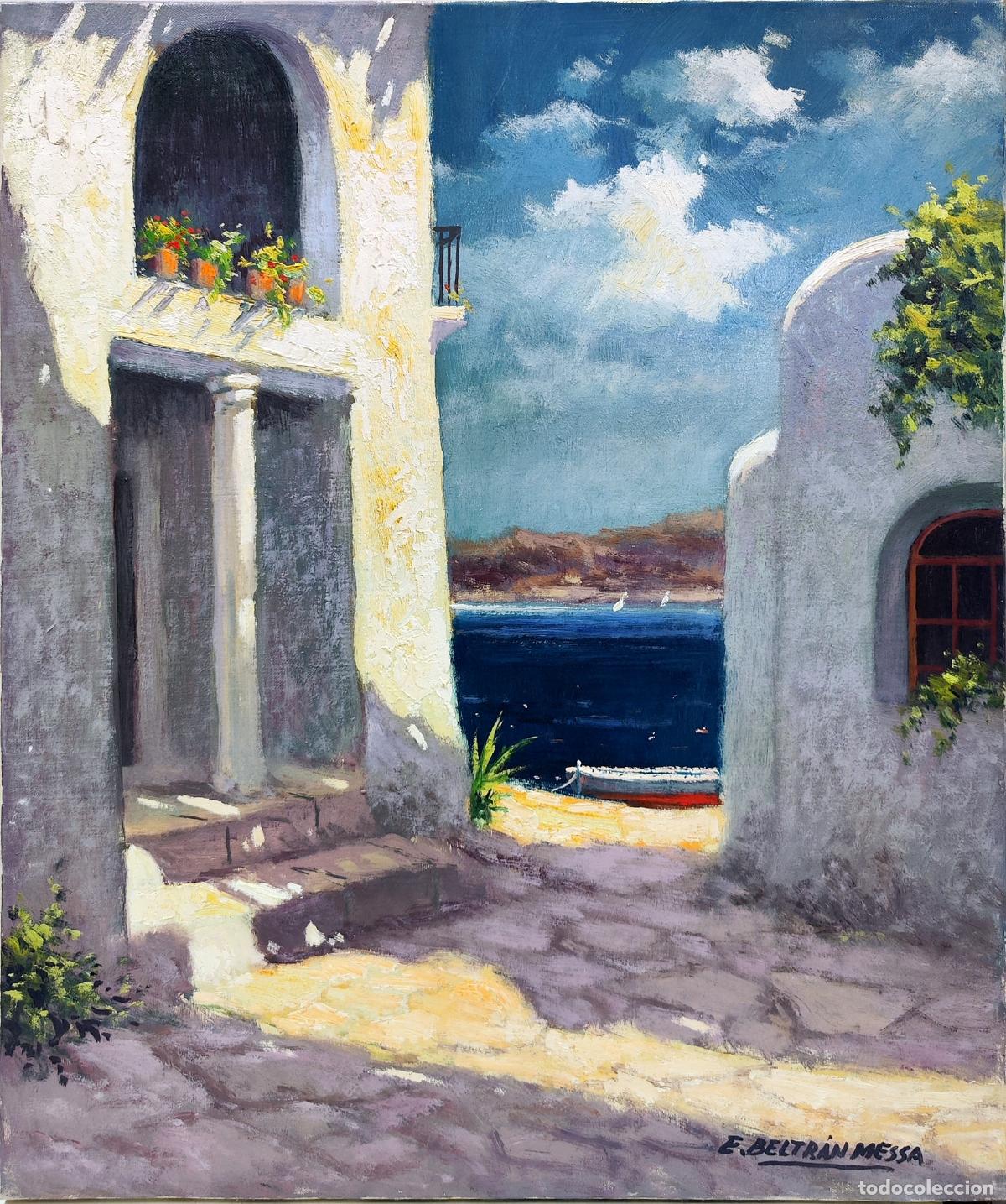 Art: &Oacute;leo de Enric Beltr&aacute;n Messa. Paisaje mar&iacute;timo mediterr&aacute;neo. 46 x 55 cm