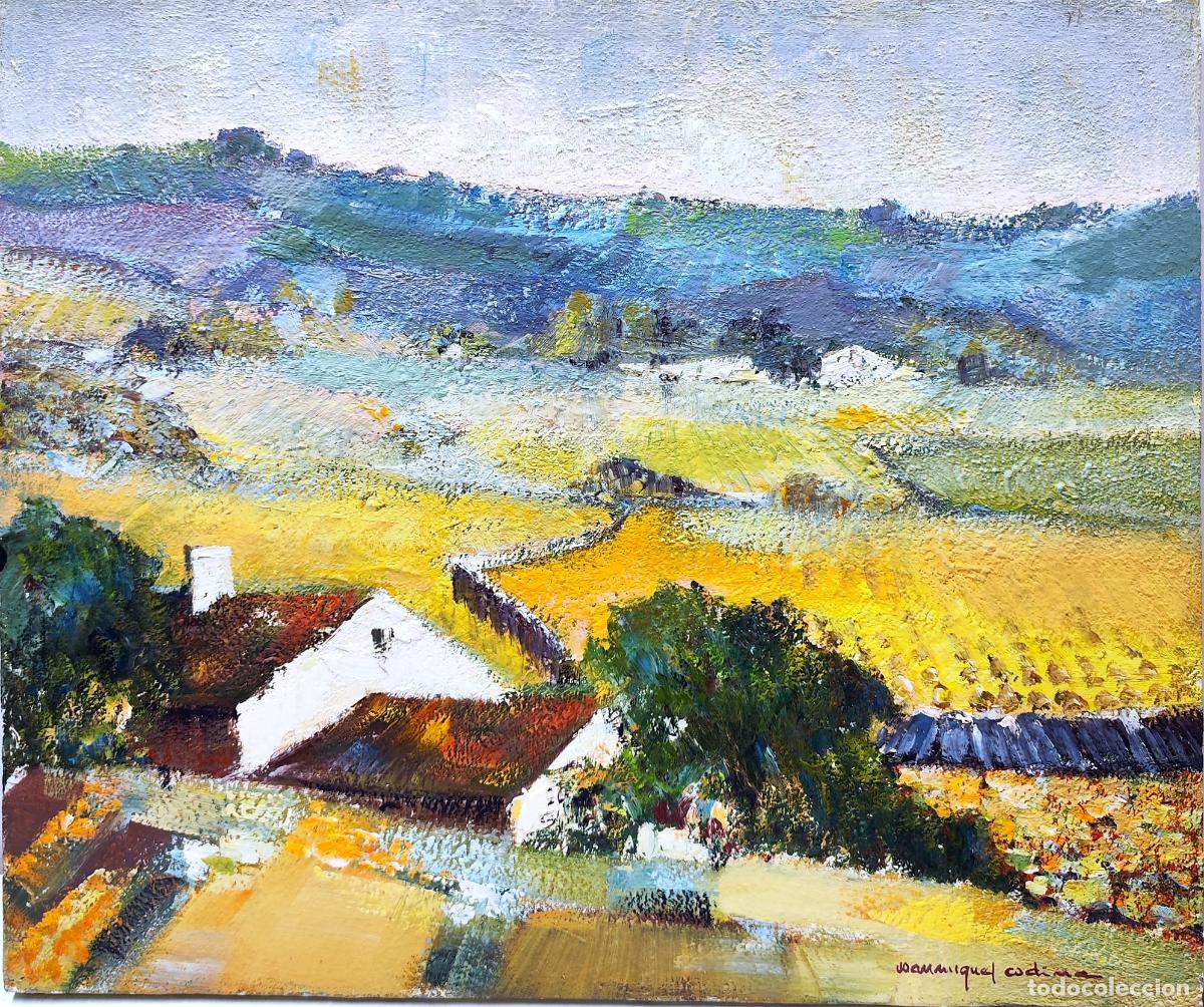 Art: &Oacute;leo de Miguel Codina. Paisaje rural con casas. 55 x 46 cm
