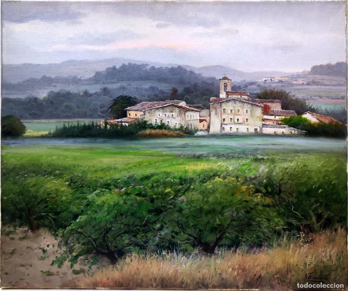 Art: &Oacute;leo de Amado Torres Echandi. Paisaje rural con mas&iacute;a. 55x46 cm