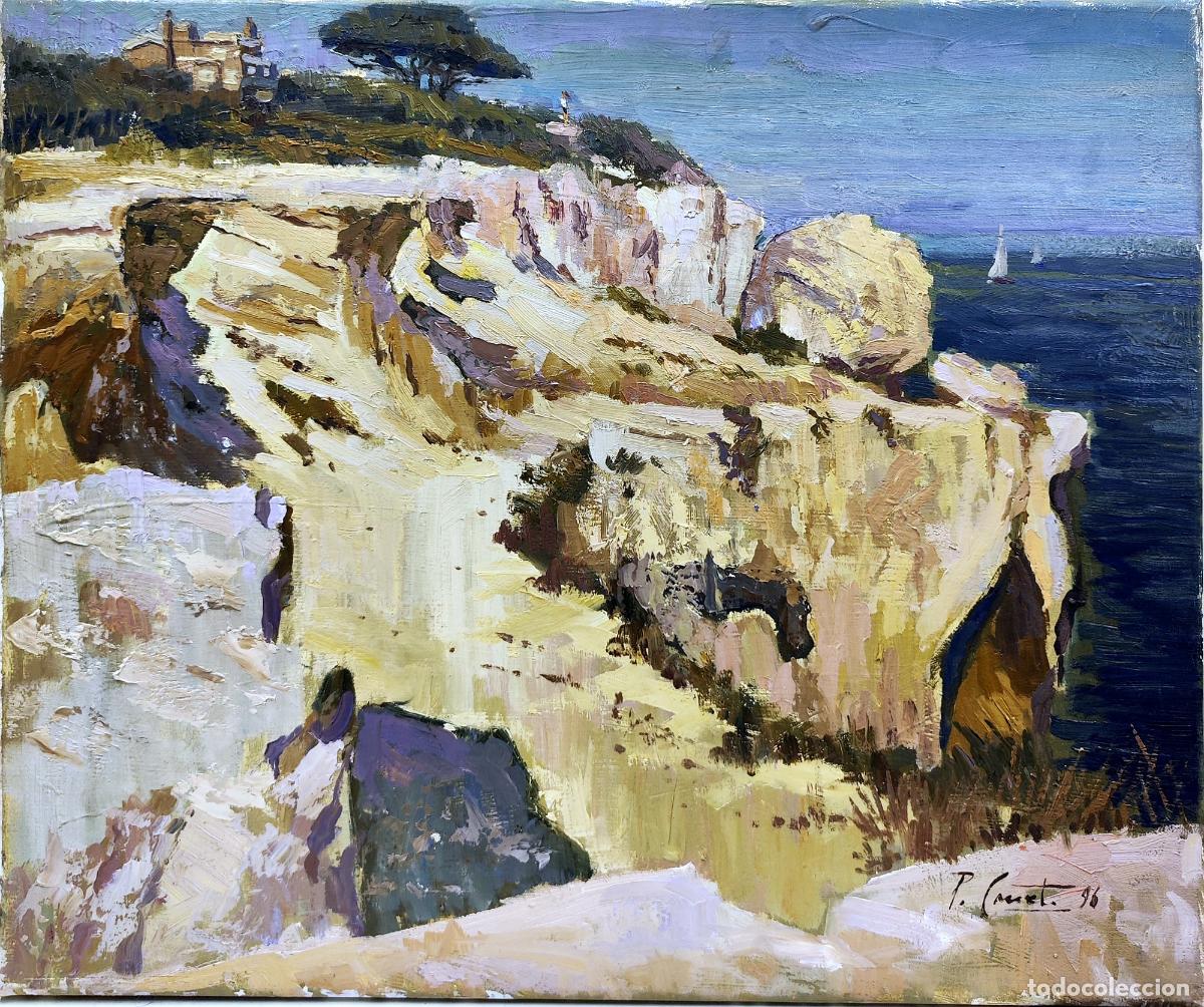 Art: &Oacute;leo de Pep Canet. Paisaje costero rocoso. 55 x 46 cm