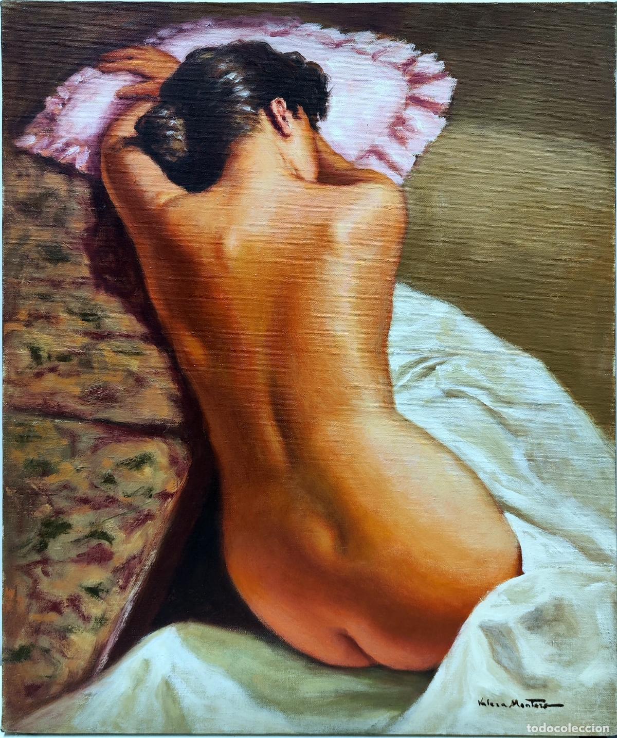 Art: &Oacute;leo sobre lienzo. Mujer desnuda recostada. Juan Valera Montero. 46x55 cm