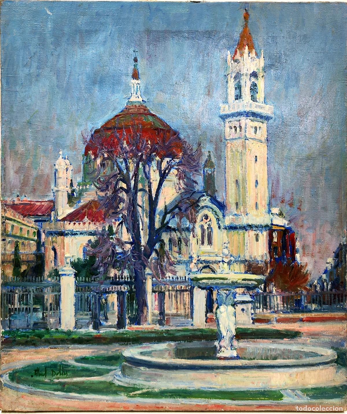 Art: &Oacute;LEO. PLAZA CON FUENTE Y CATEDRAL. FRANCISCO ABAD DOBLAS. 46X55