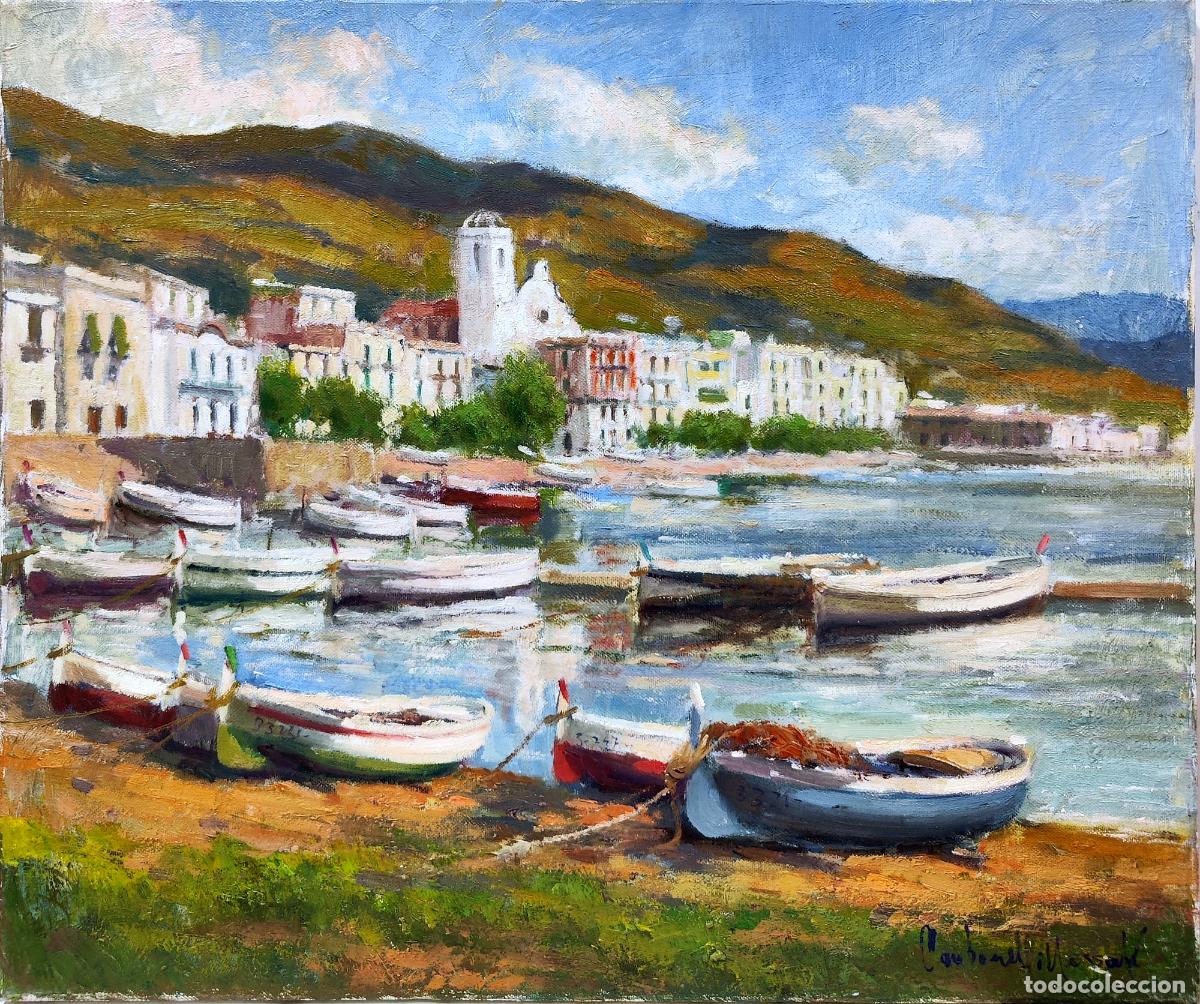 Arte: &Oacute;leo sobre lienzo. Paisaje mar&iacute;timo. Francesc Carbonell Massab&eacute;. 55x46 cm