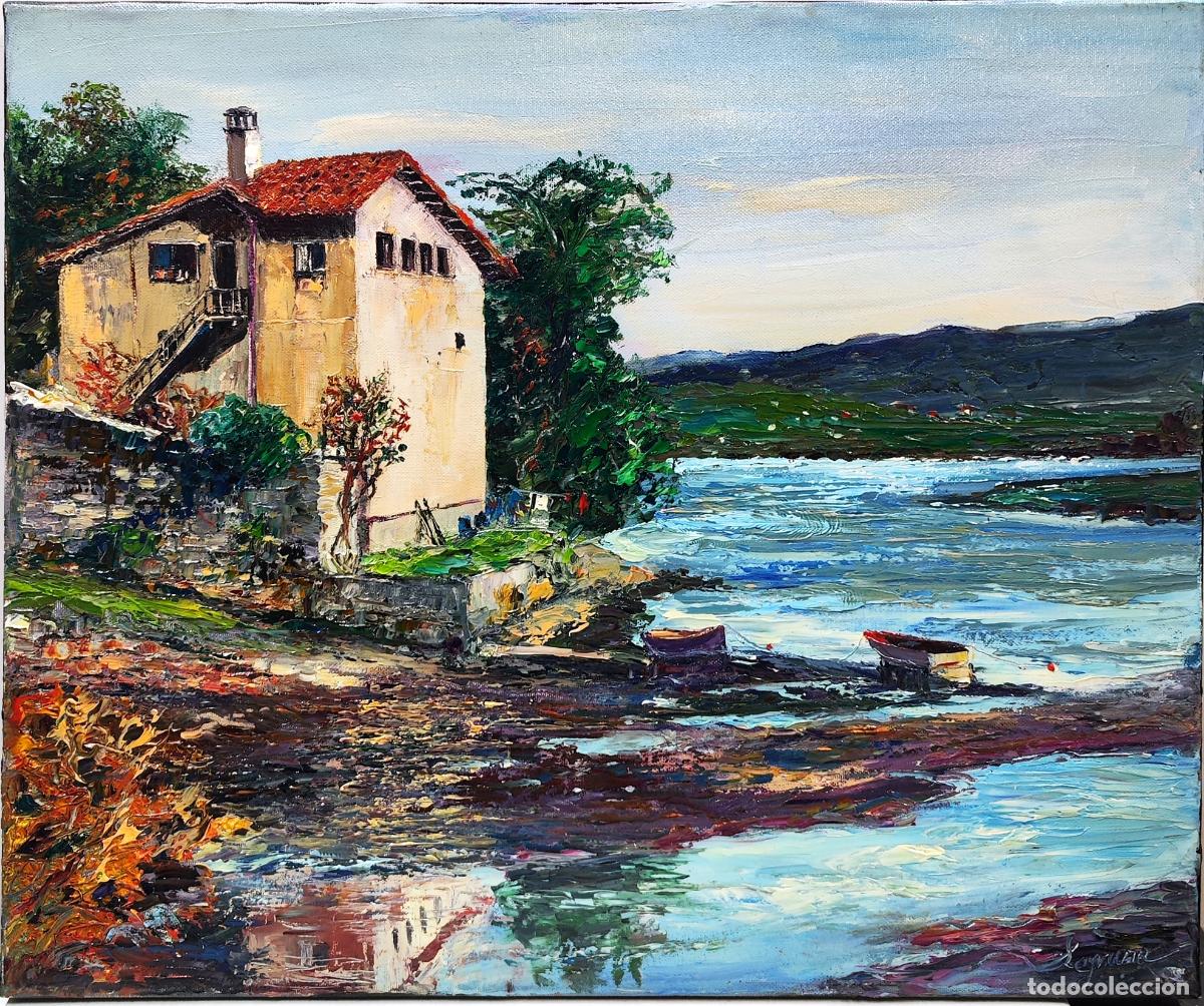 Arte: &Oacute;leo sobre lienzo. Paisaje fluvial. Pep Segura. 55x46 cm