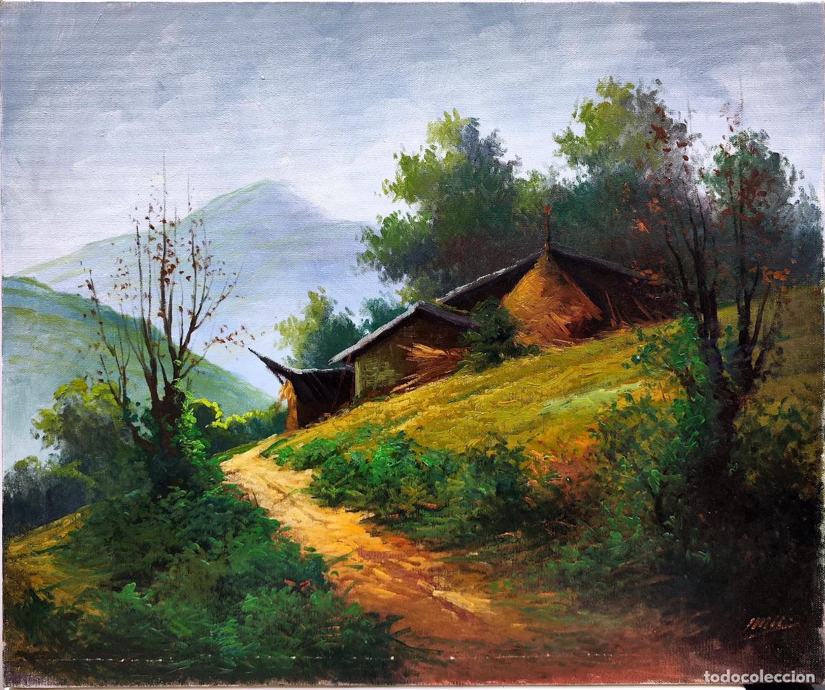 Arte: &Oacute;leo de paisaje rural atribuido a Piarcer. 55 x 46 cm