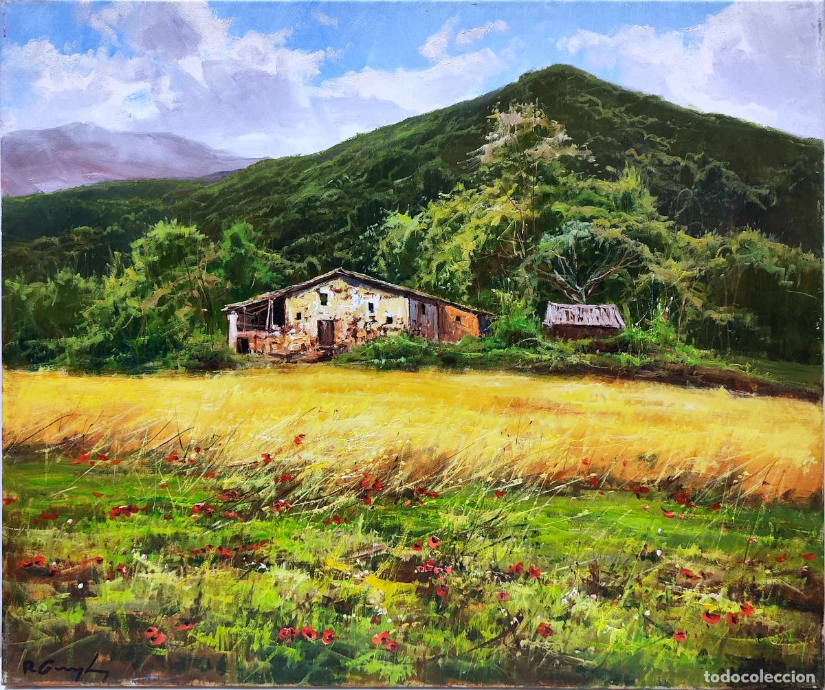 Arte: &Oacute;leo Paisaje Rural Escuela Olotina. 55 x 46 cm