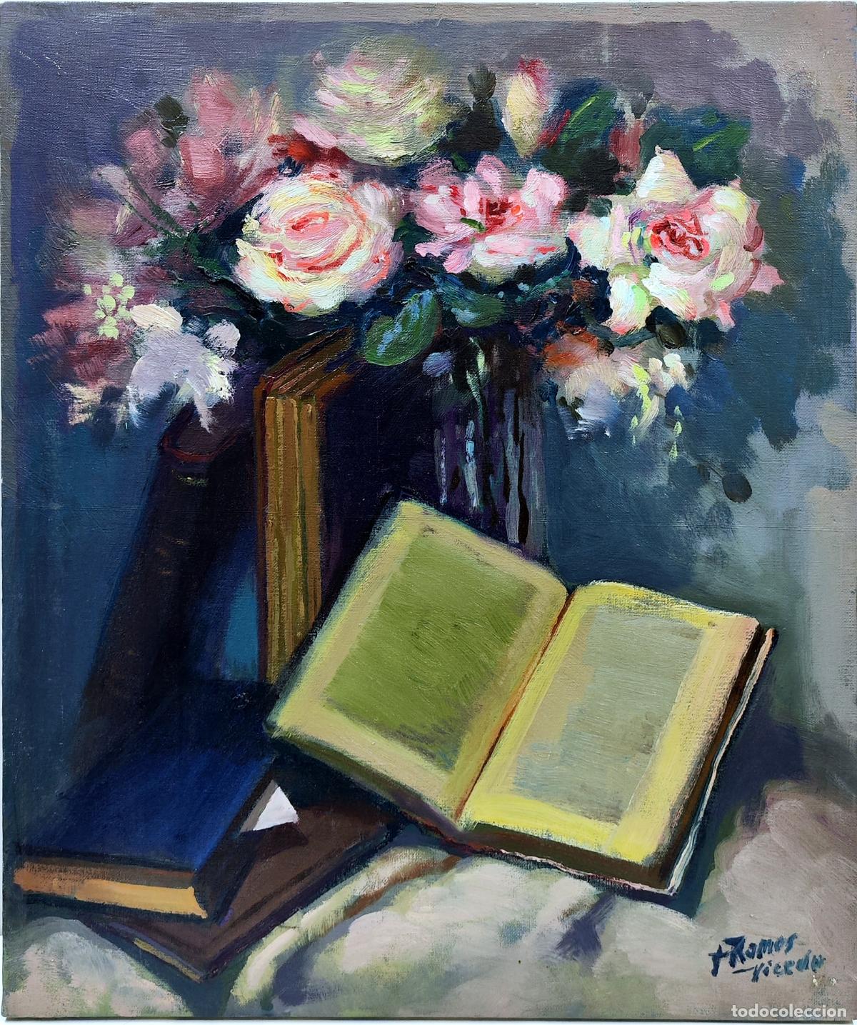 Arte: &Oacute;leo de Jes&uacute;s Ramos Vicedo. Naturaleza muerta con rosas y libros