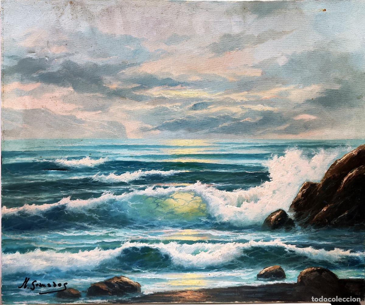 Arte: &Oacute;leo de Miguel Granados. Mar agitado y rocas. 55x46 cm