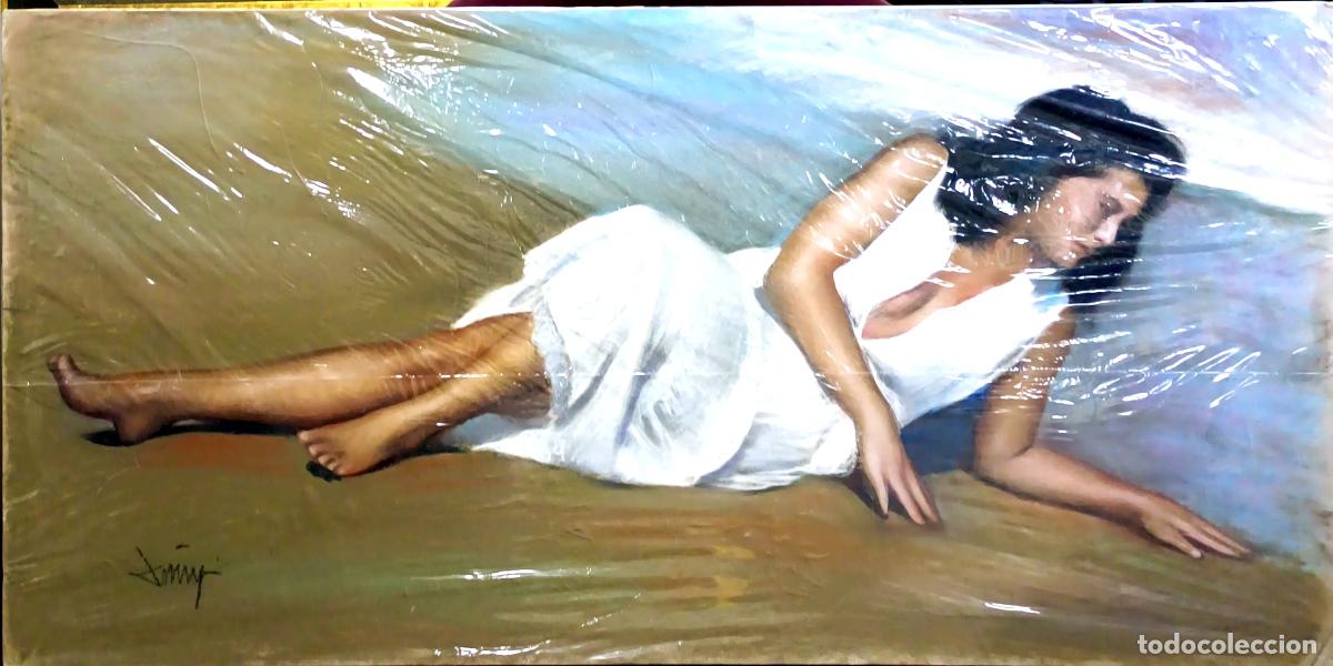 Arte: &Oacute;leo de Domingo &Aacute;lvarez G&oacute;mez. Mujer en la playa. 80 x 40 cm