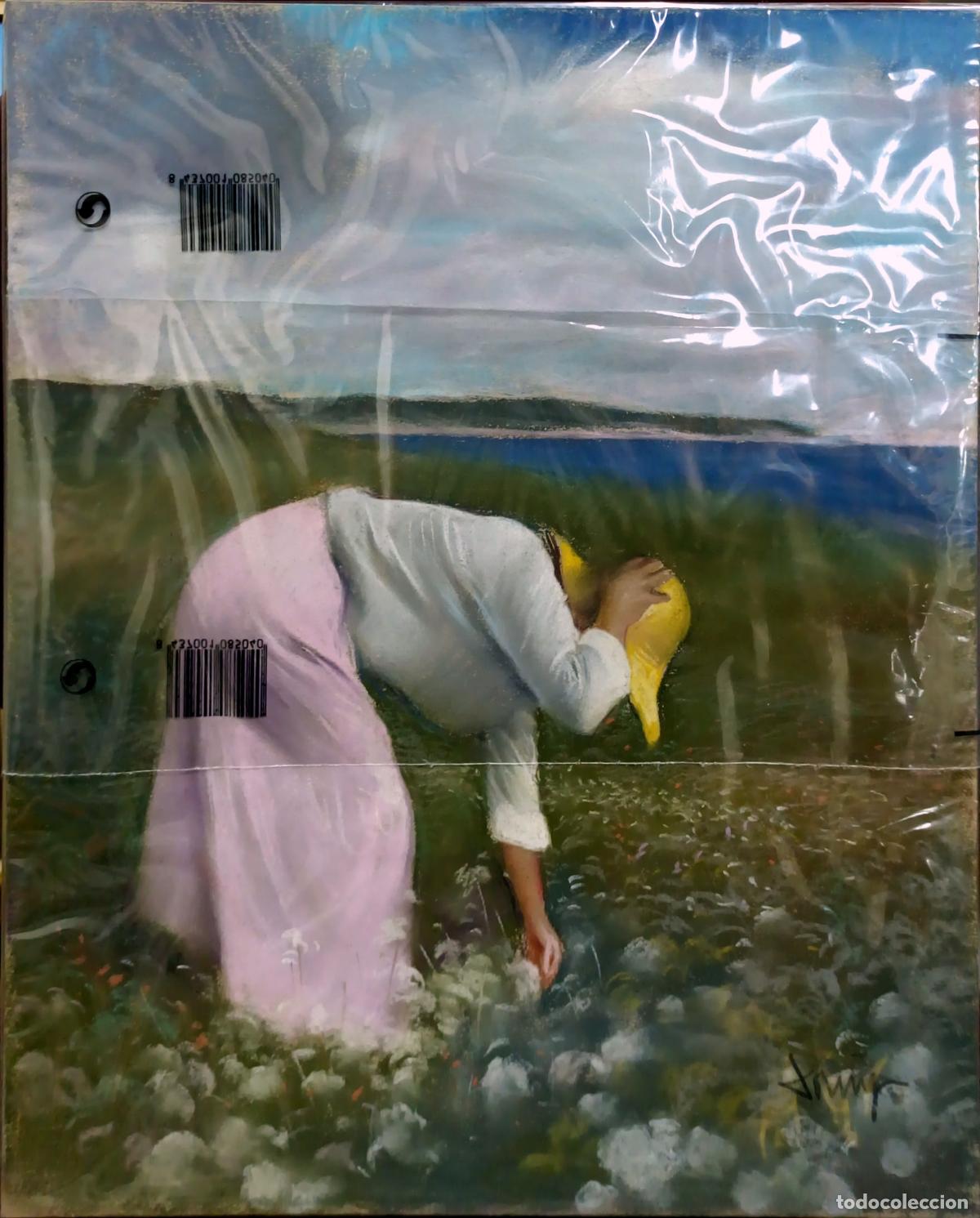 Arte: &Oacute;leo de Domingo &Aacute;lvarez G&oacute;mez. Mujer en campo floral. 33x41 cm