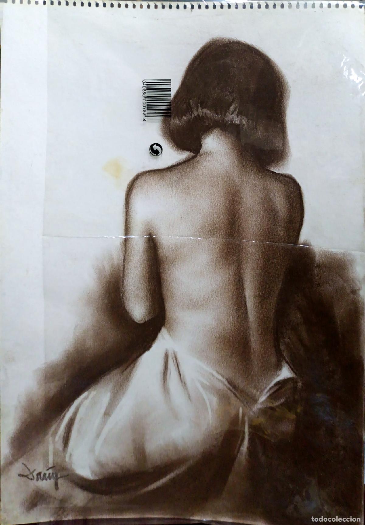 Arte: &Oacute;leo. Mujer sentada de espaldas. Domingo &Aacute;lvarez G&oacute;mez. 32x46 cm