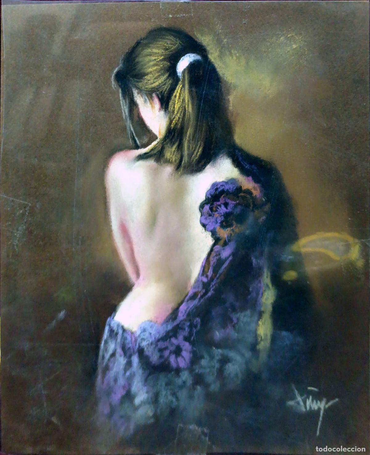 Arte: &Oacute;leo. Mujer de espaldas. Domingo &Aacute;lvarez G&oacute;mez. 22 x 27 cm