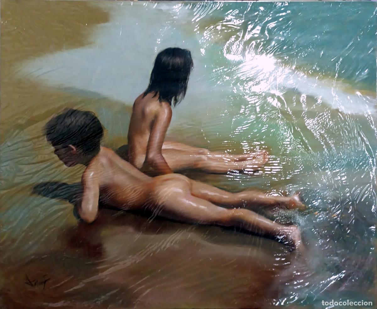 Arte: &Oacute;leo de Domingo &Aacute;lvarez G&oacute;mez. Ni&ntilde;os en la playa. 61x50 cm