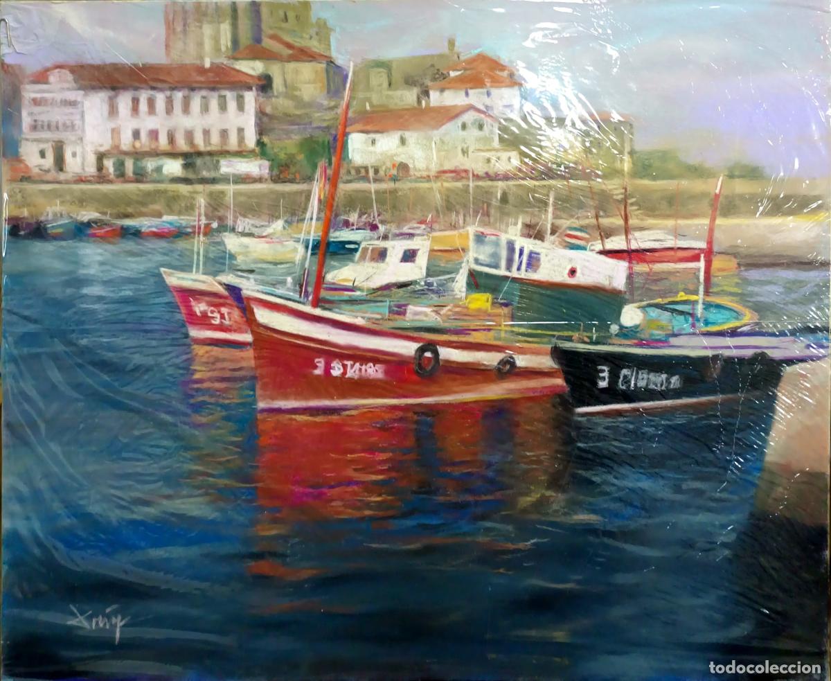 Arte: &Oacute;leo de Domingo &Aacute;lvarez G&oacute;mez. Puerto con barcas. 61x50 cm