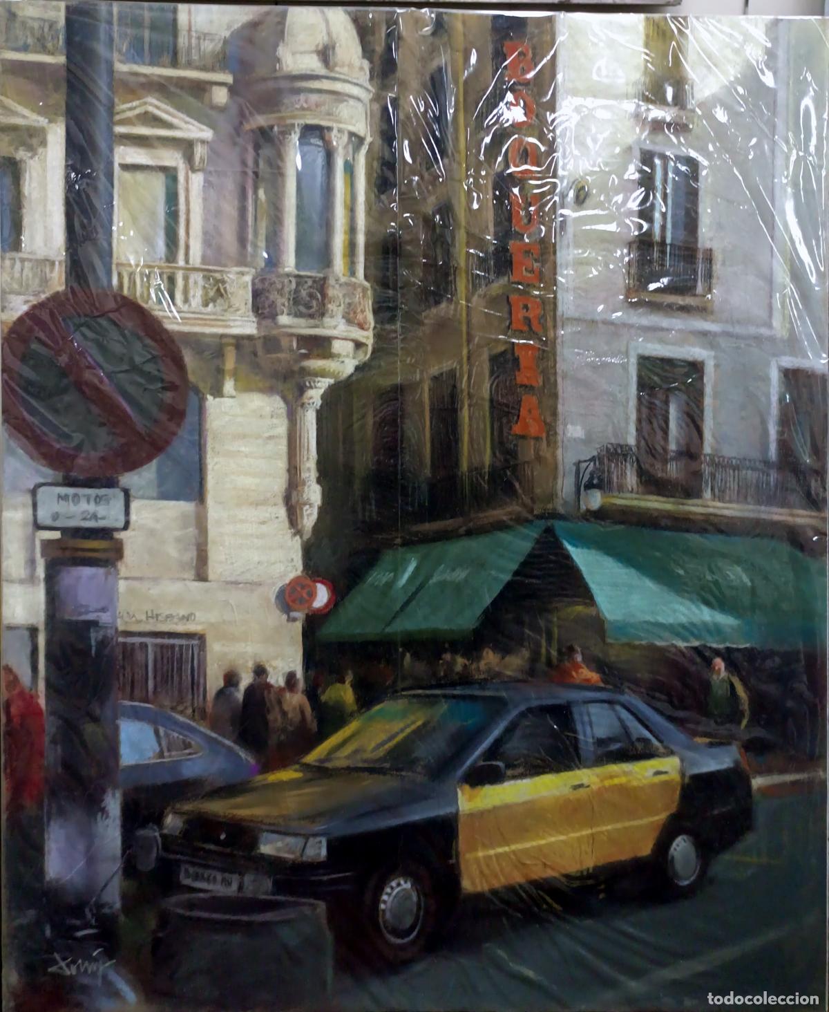 Arte: &Oacute;LEO. CALLE CON TAXI. DOMINGO &Aacute;LVAREZ G&Oacute;MEZ. 50 X 61 CM
