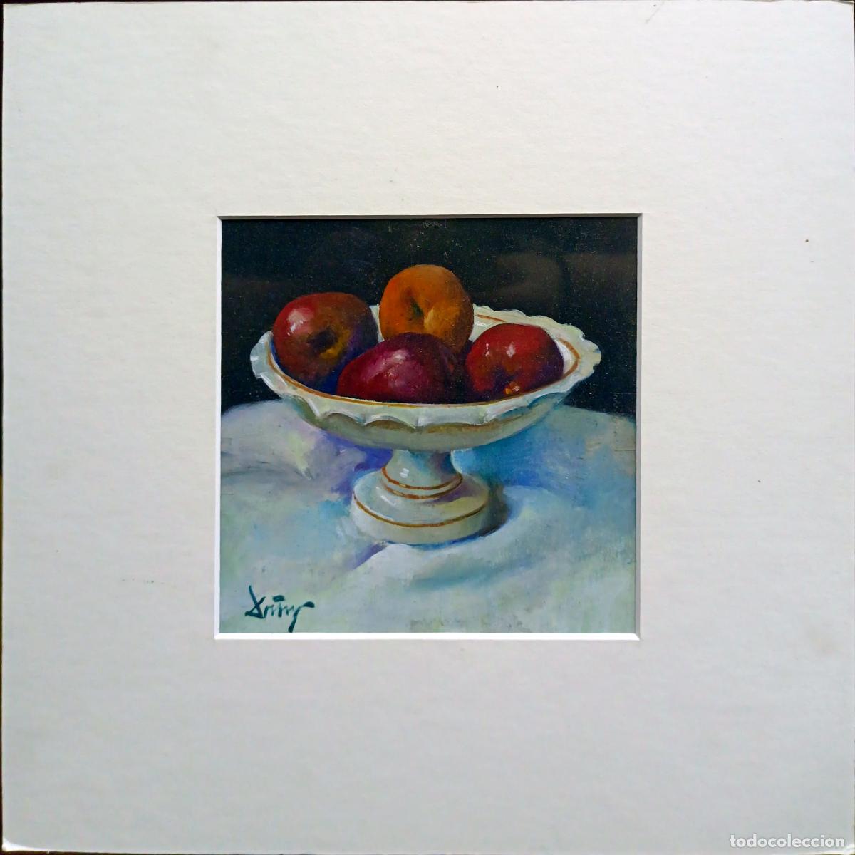 Arte: &Oacute;leo de Domingo &Aacute;lvarez G&oacute;mez. Bodeg&oacute;n de frutas. 13,5 x 13,5 cm