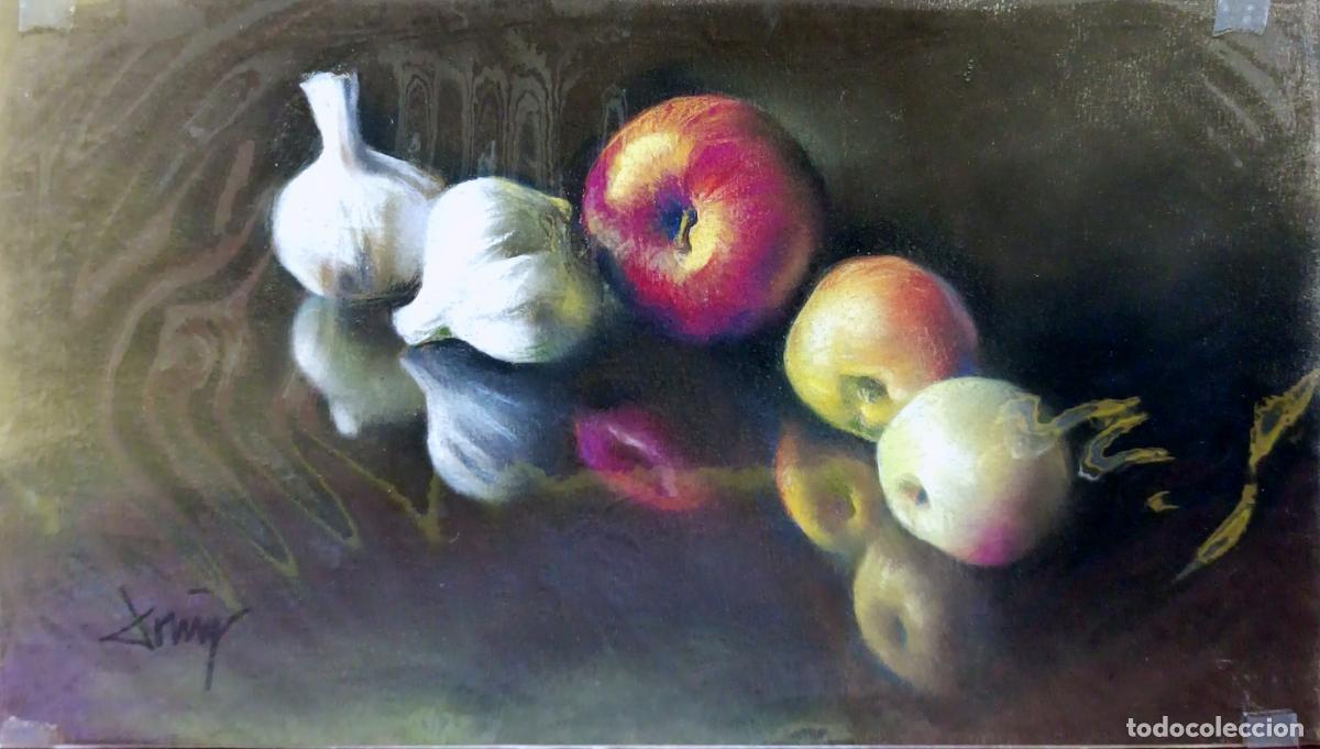 Art: Natura muerta con frutas y ajo. &Oacute;leo de Domingo &Aacute;lvarez G&oacute;mez