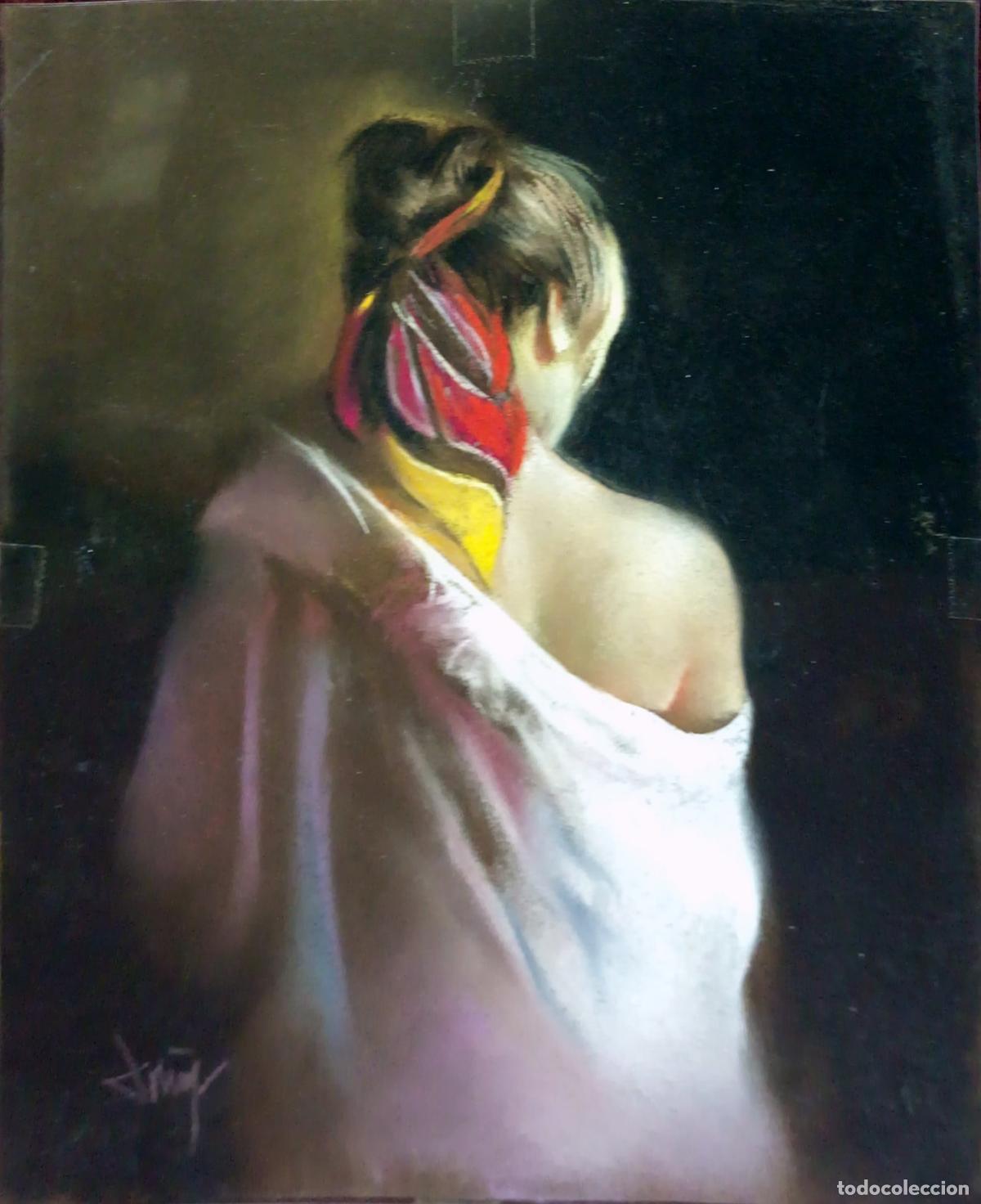 Art: Pastel de Domingo &Aacute;lvarez G&oacute;mez. Mujer de espaldas. 22 x 27 cm