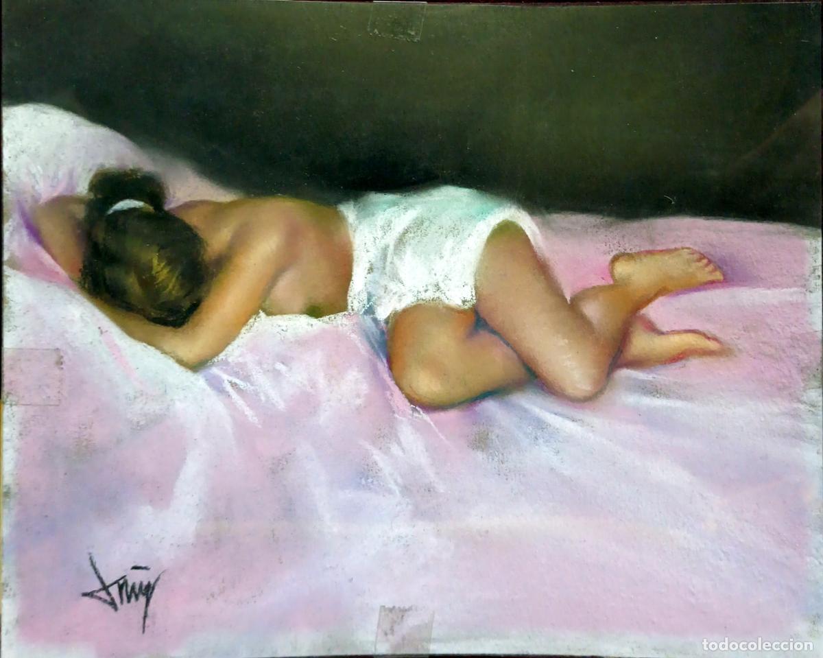 Arte: Pastel de Domingo &Aacute;lvarez G&oacute;mez. Ni&ntilde;a durmiendo. 27,5 x 22 cm