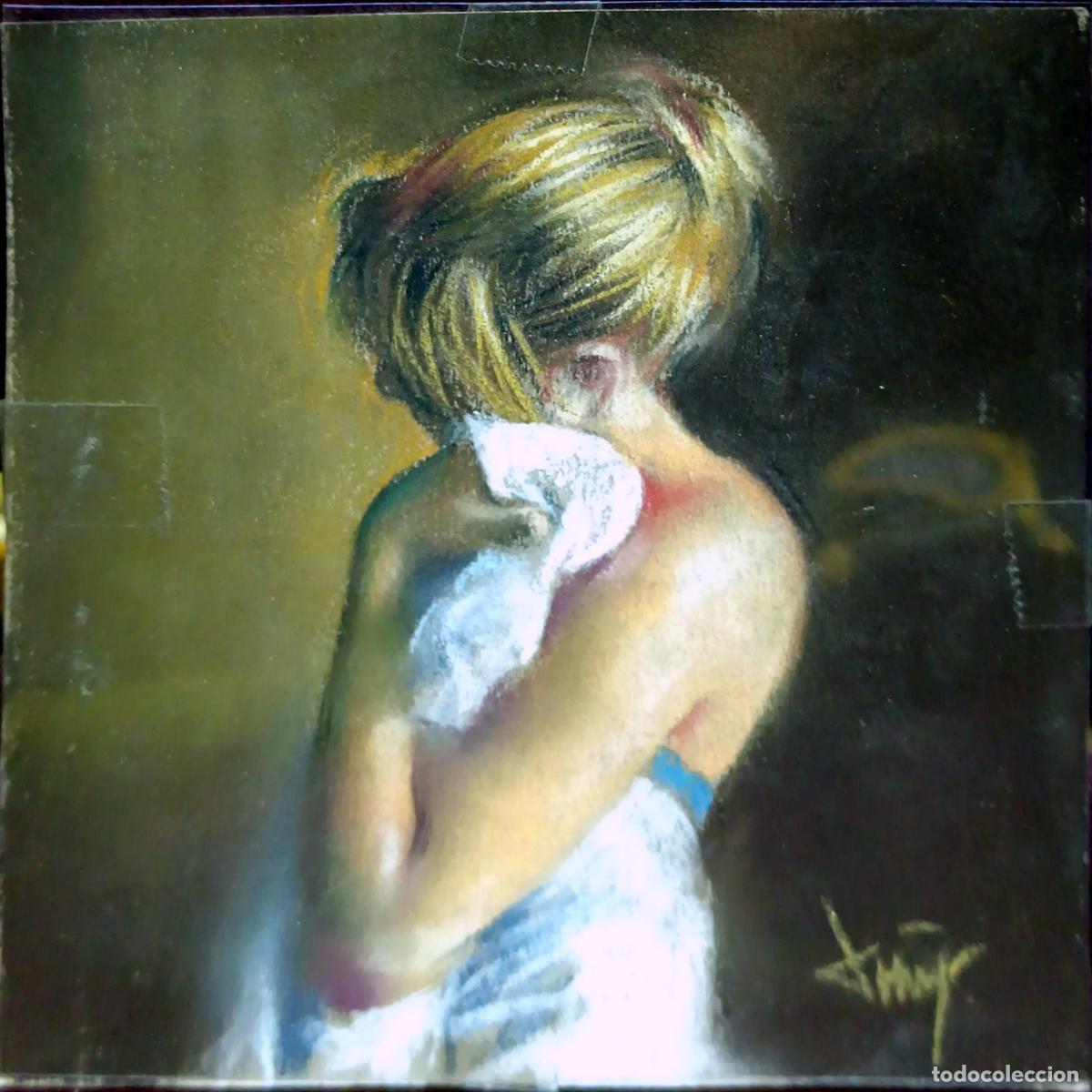 Arte: Pastel. Figura femenina. Domingo &Aacute;lvarez G&oacute;mez. 16x16 cm