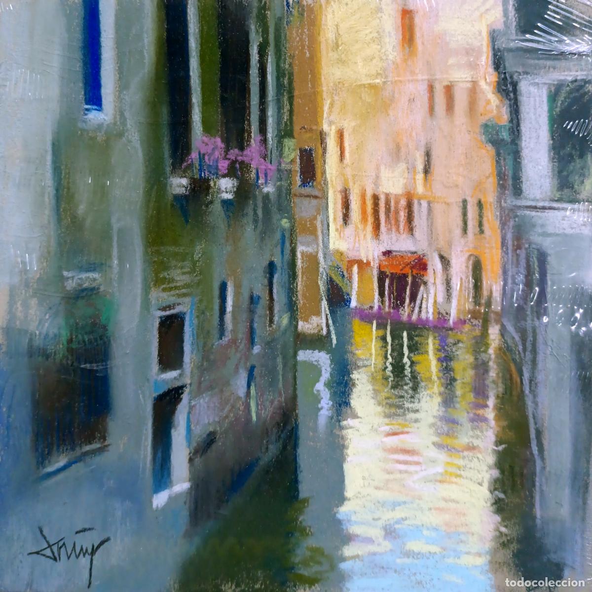Arte: Pastel. Canal veneciano. Domingo &Aacute;lvarez G&oacute;mez. 20x20 cm