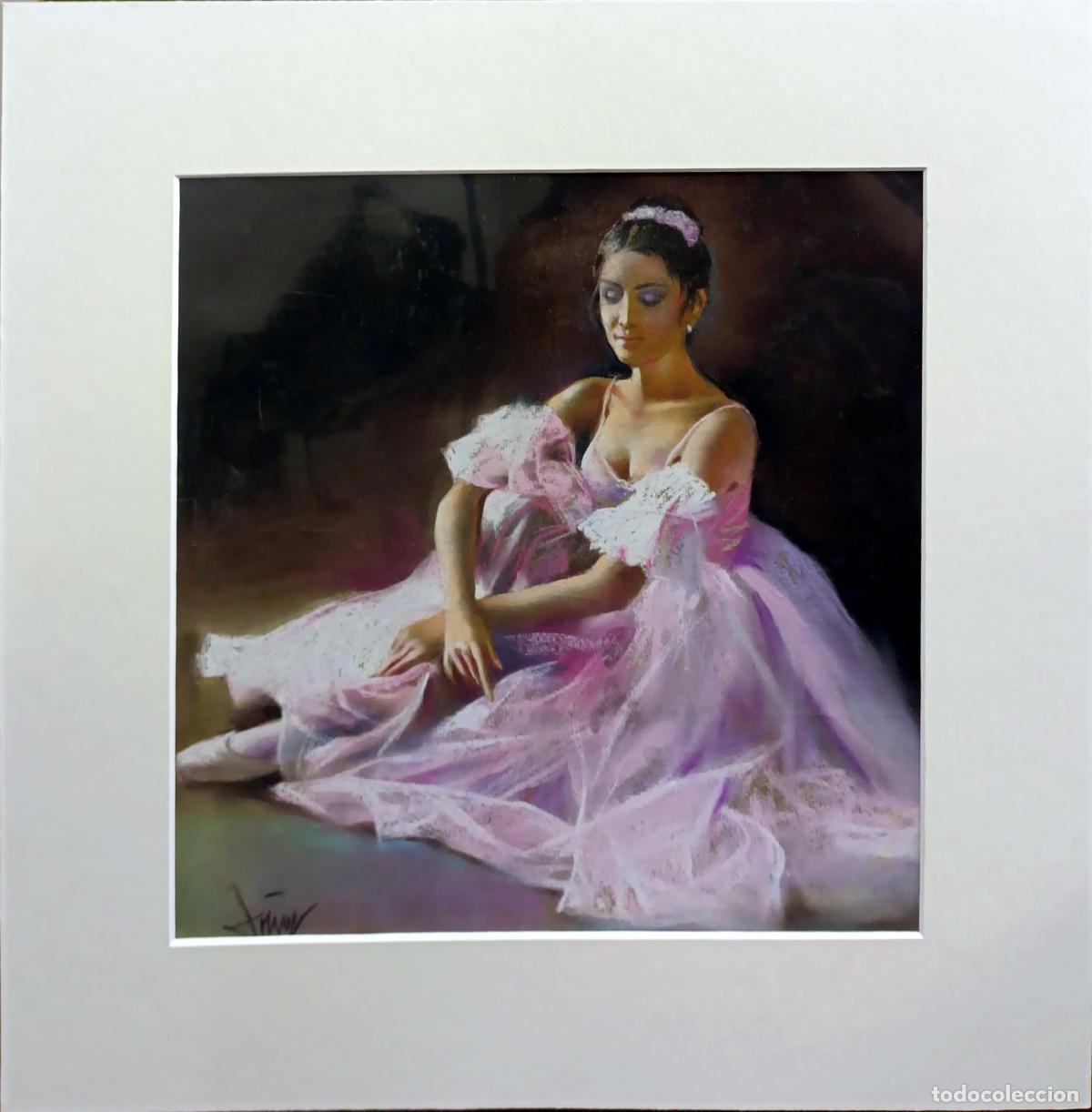 Arte: Pastel de Domingo &Aacute;lvarez G&oacute;mez. Bailarina rosa. 27 x 27,5 cm