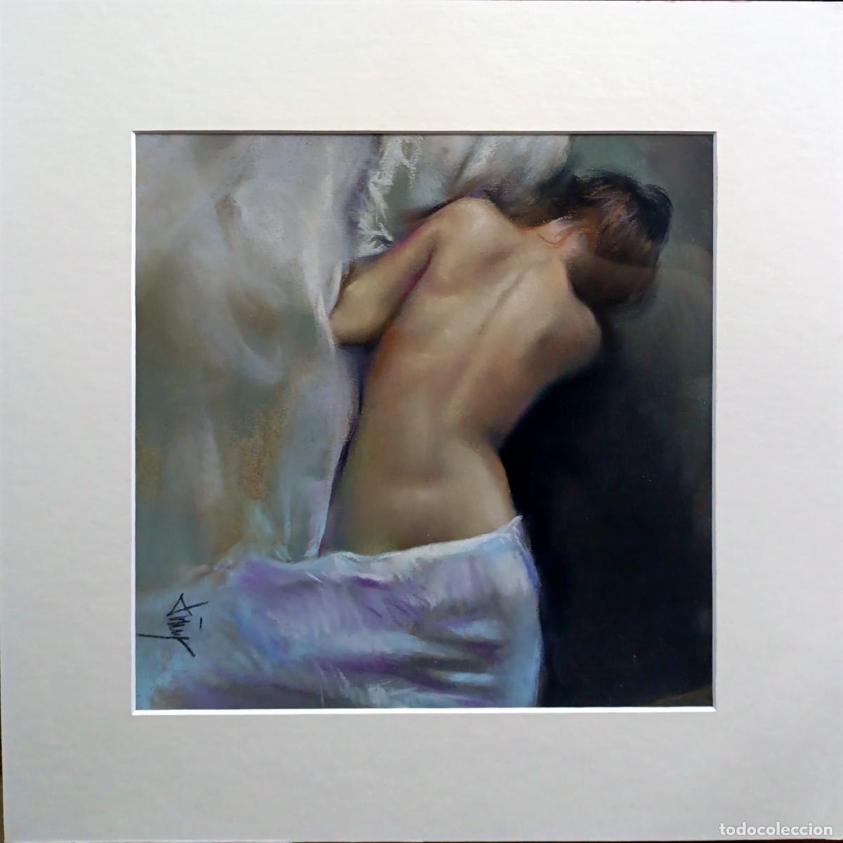 Arte: Pastel. Figura femenina desnuda. Domingo &Aacute;lvarez G&oacute;mez. 27x27