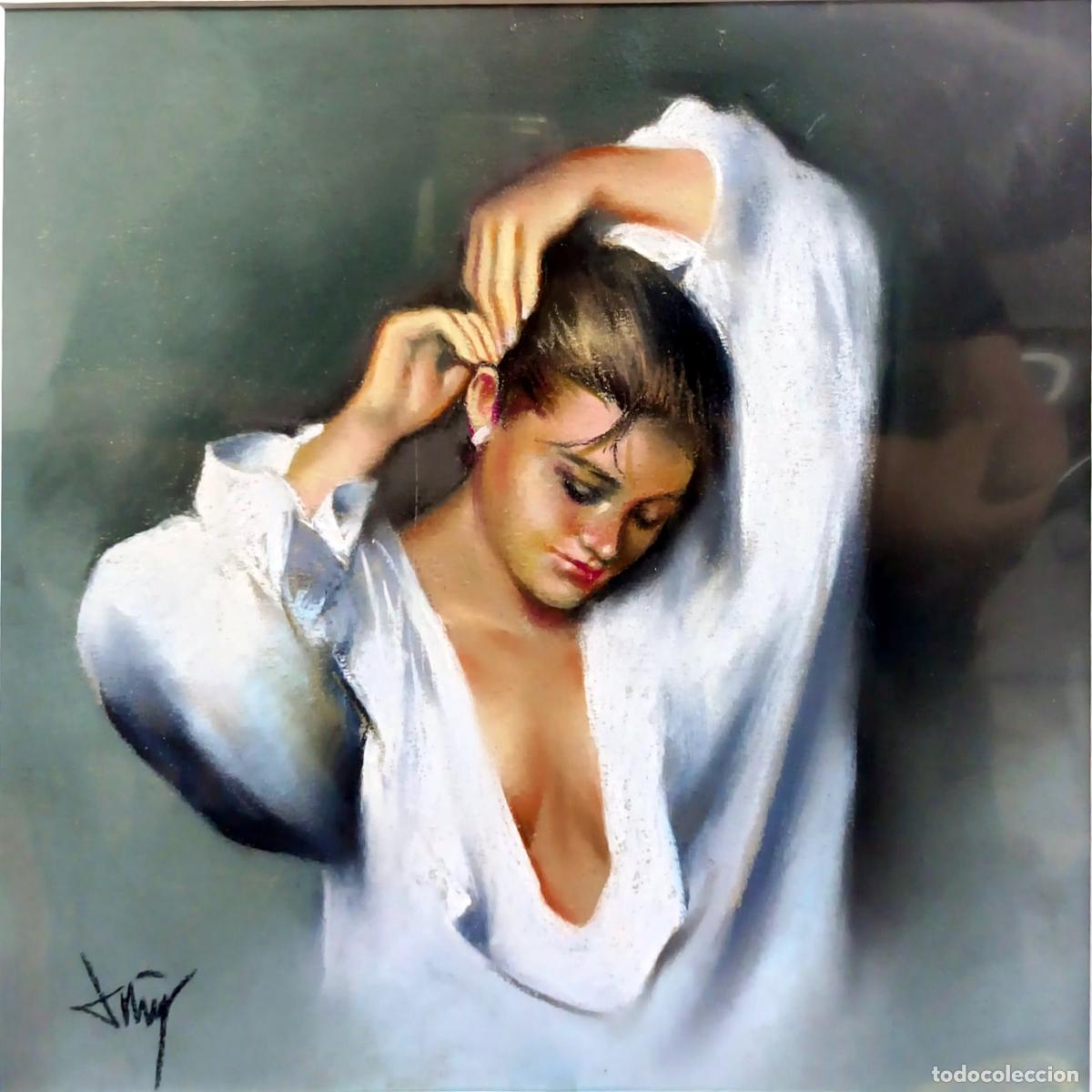 Arte: Pastel. Retrato femenino. Domingo &Aacute;lvarez G&oacute;mez. 40x40