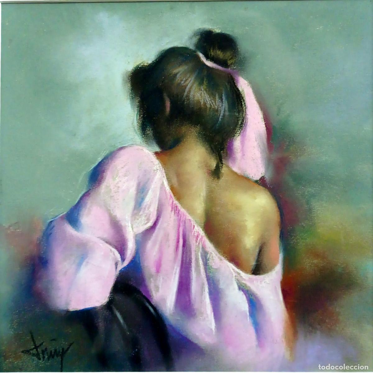 Arte: Pastel de Domingo &Aacute;lvarez G&oacute;mez. Mujer de espaldas. 40x40 cm