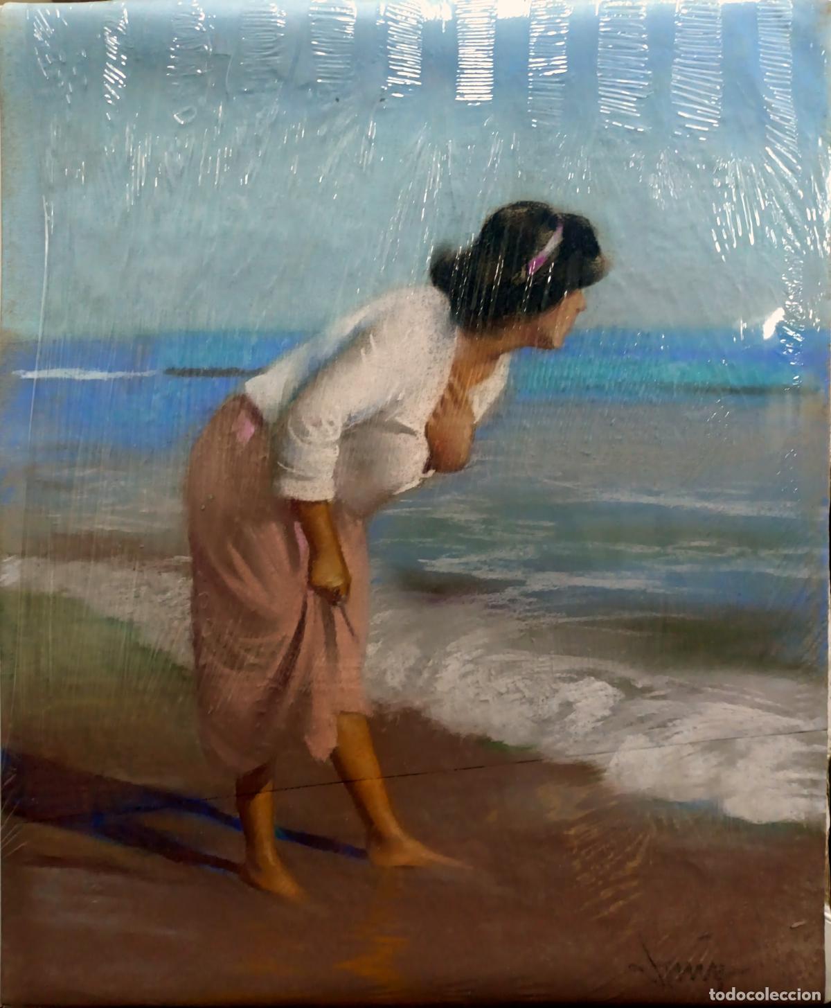 Arte: &Oacute;leo de Domingo &Aacute;lvarez G&oacute;mez. Mujer en la playa. 33x40 cm