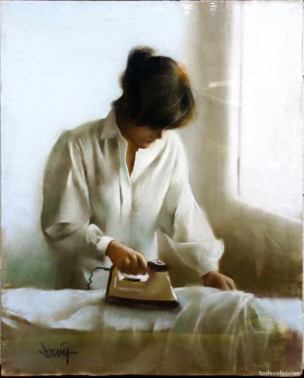 Arte: &Oacute;leo de Domingo &Aacute;lvarez G&oacute;mez. Mujer planchando. 33 x 41 cm