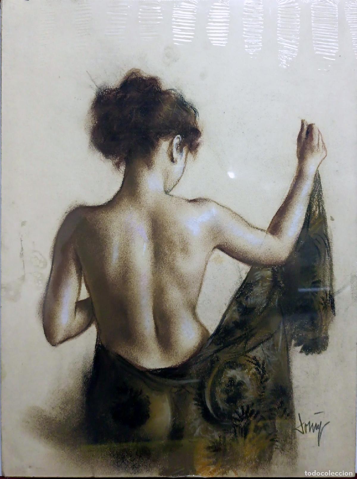 Arte: &Oacute;leo. Mujer desnuda de espaldas. Domingo &Aacute;lvarez G&oacute;mez. 30,5 x 41 cm