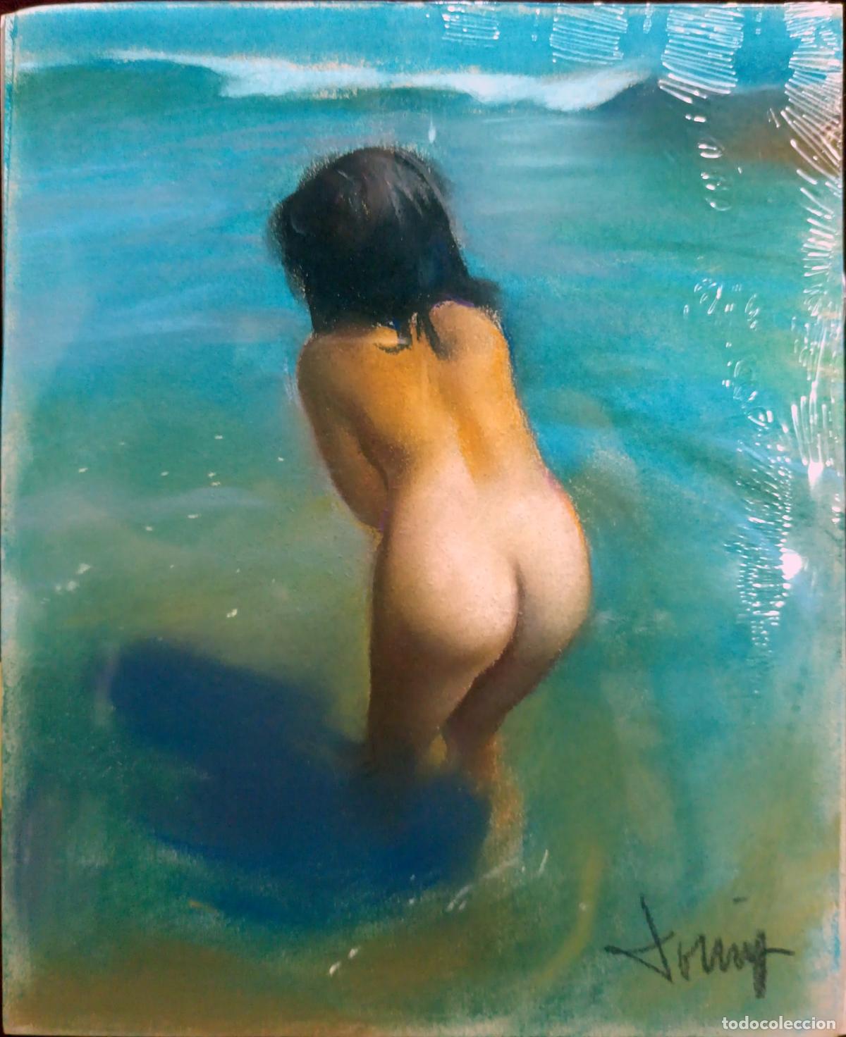 Arte: &Oacute;leo. Ba&ntilde;ista en la playa. Domingo &Aacute;lvarez G&oacute;mez. 22x27 cm