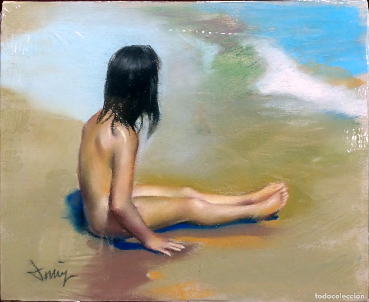 Arte: &Oacute;leo de Domingo &Aacute;lvarez G&oacute;mez. Ba&ntilde;ista en la playa. 27,5 x 22,5 cm