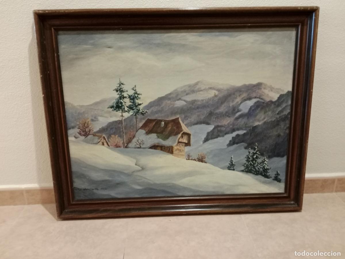 Arte: Cuadro &Oacute;leo lienzo monta&ntilde;as W. Wohlfarth 1946