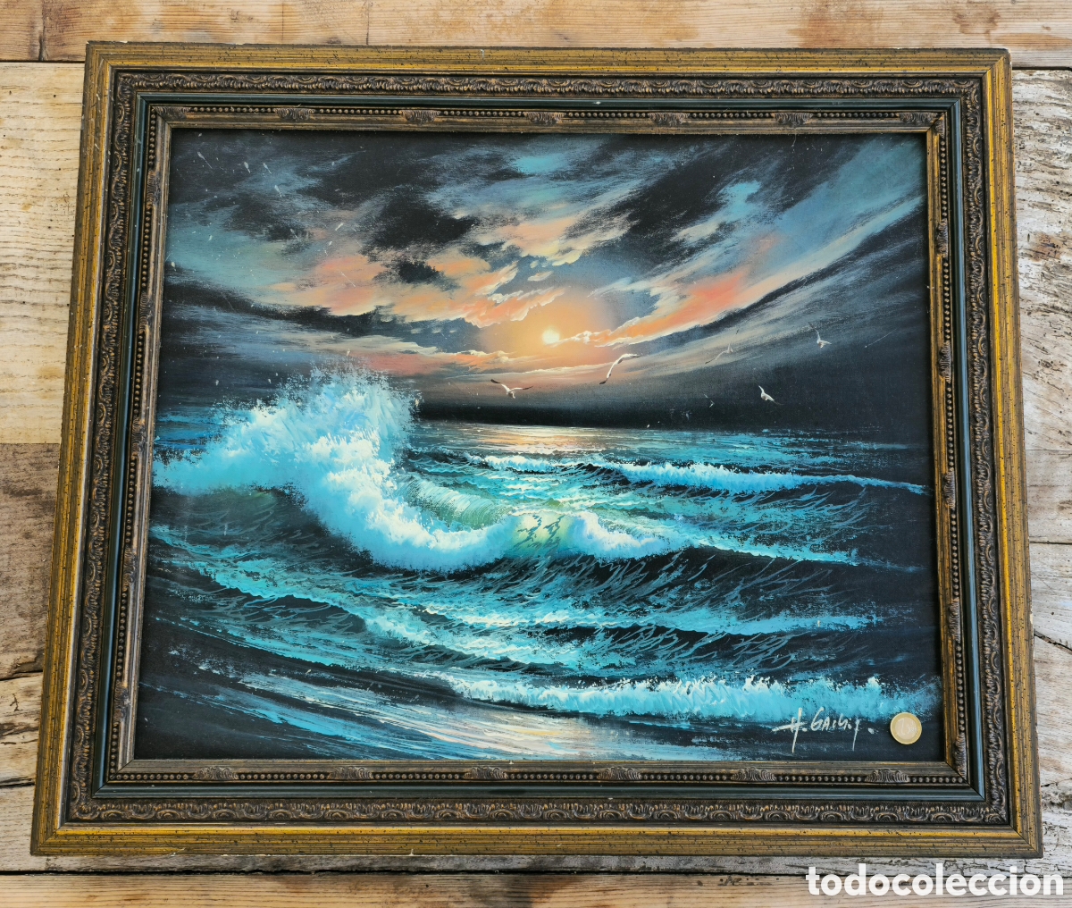 Arte: H. Gailey. Oleo Marino con olas