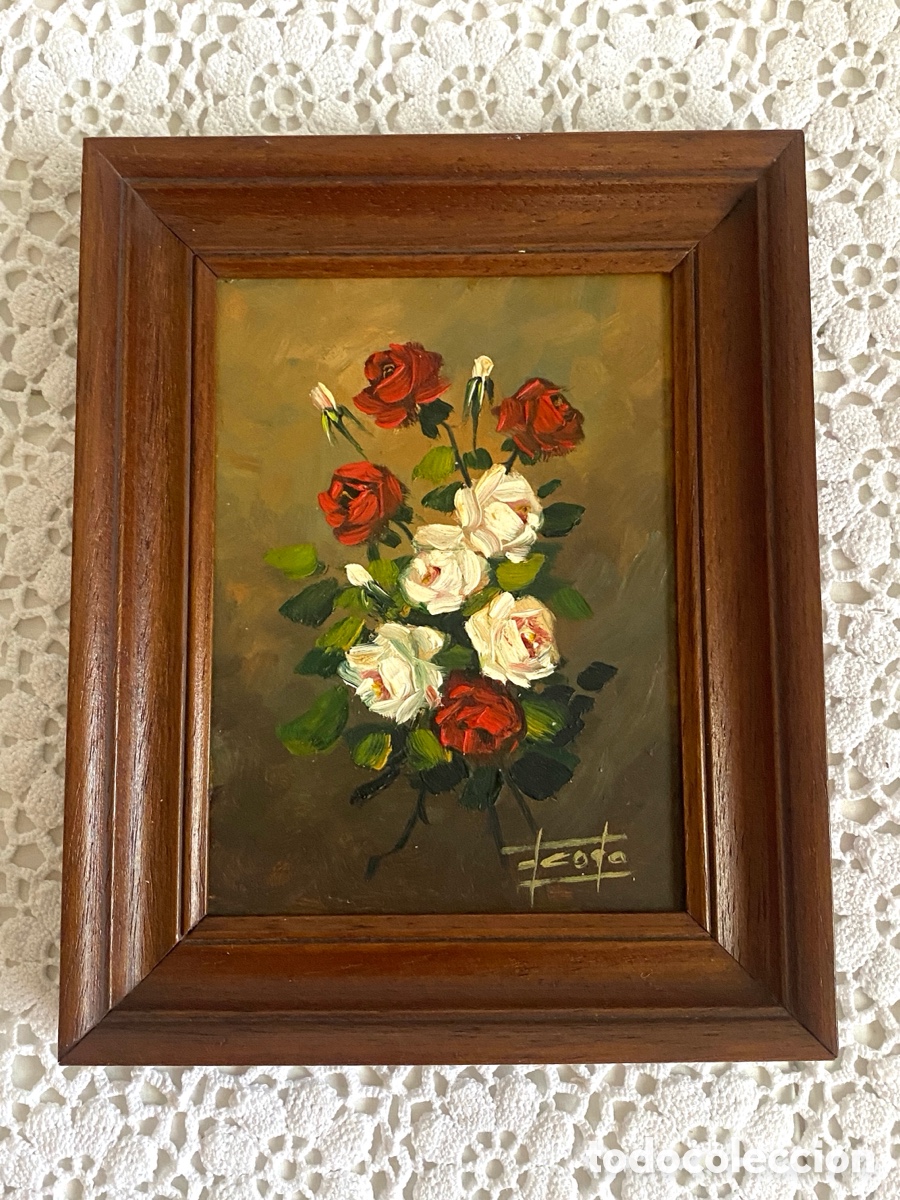 Arte: Cuadro vintage al &oacute;leo flores