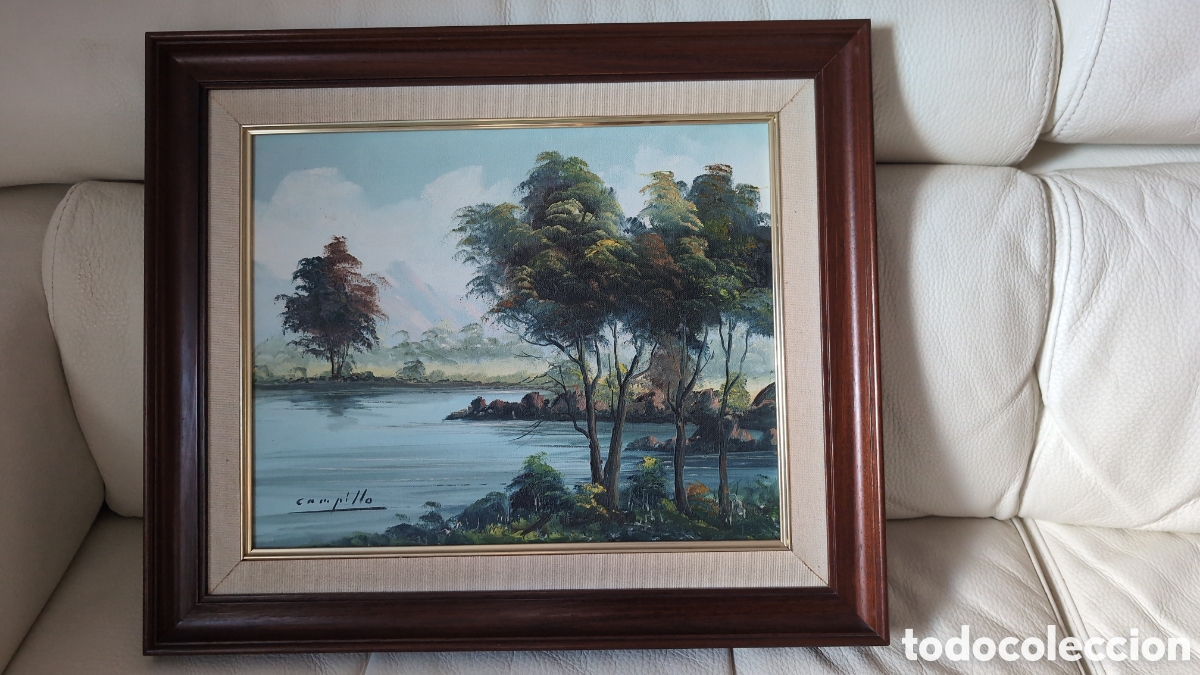Arte: Cuadro antiguo al &oacute;leo. Paisaje de Campillo.