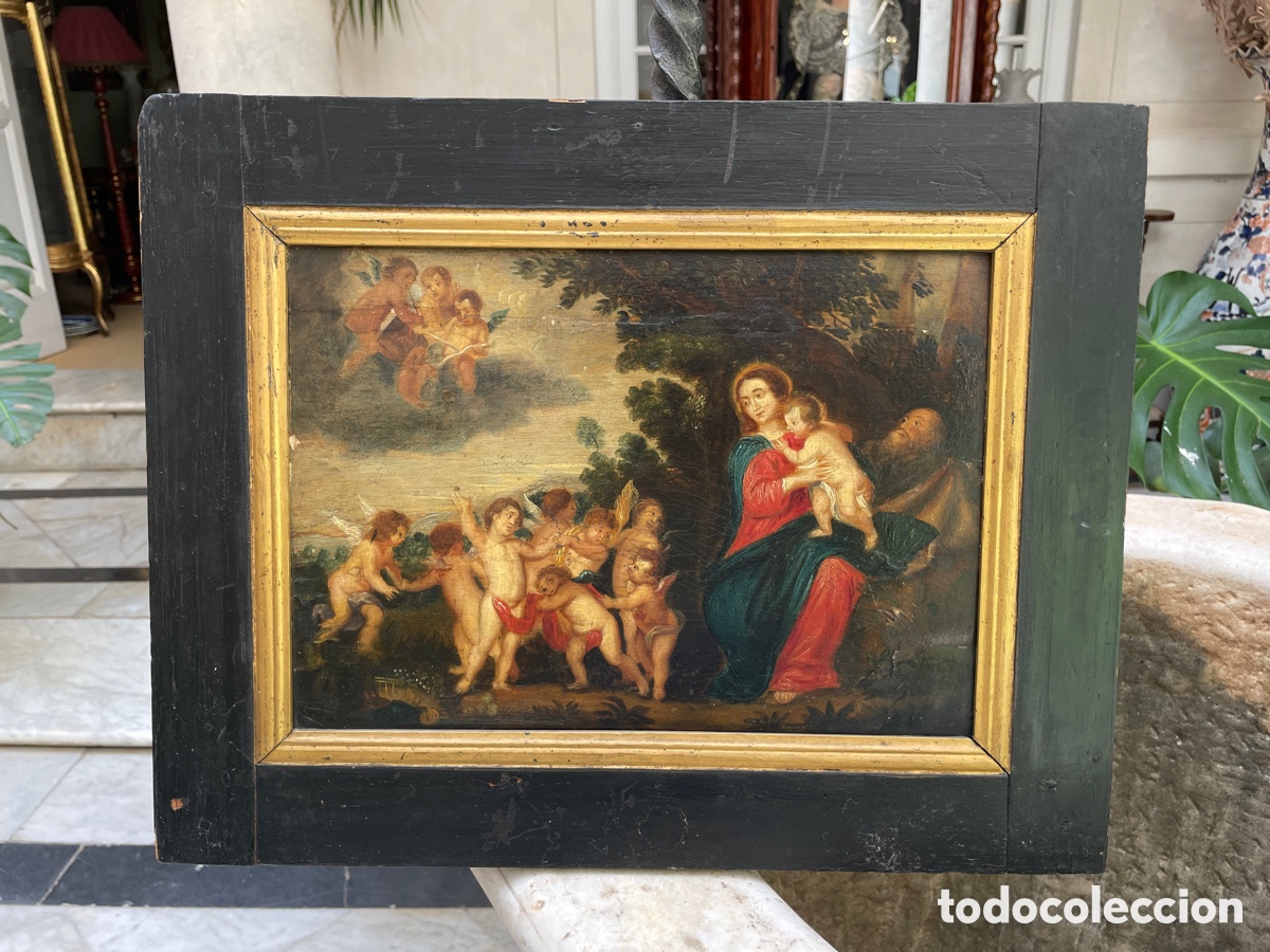 Arte: &Oacute;leo sobre tabla pintado a mano siglo XVII