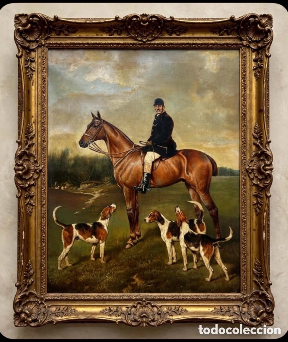 Arte: JOHN ALFRED WHEELER Sr. DE BATH (1821-1903).Cazador a caballo con tres foxhounds,C.1870.