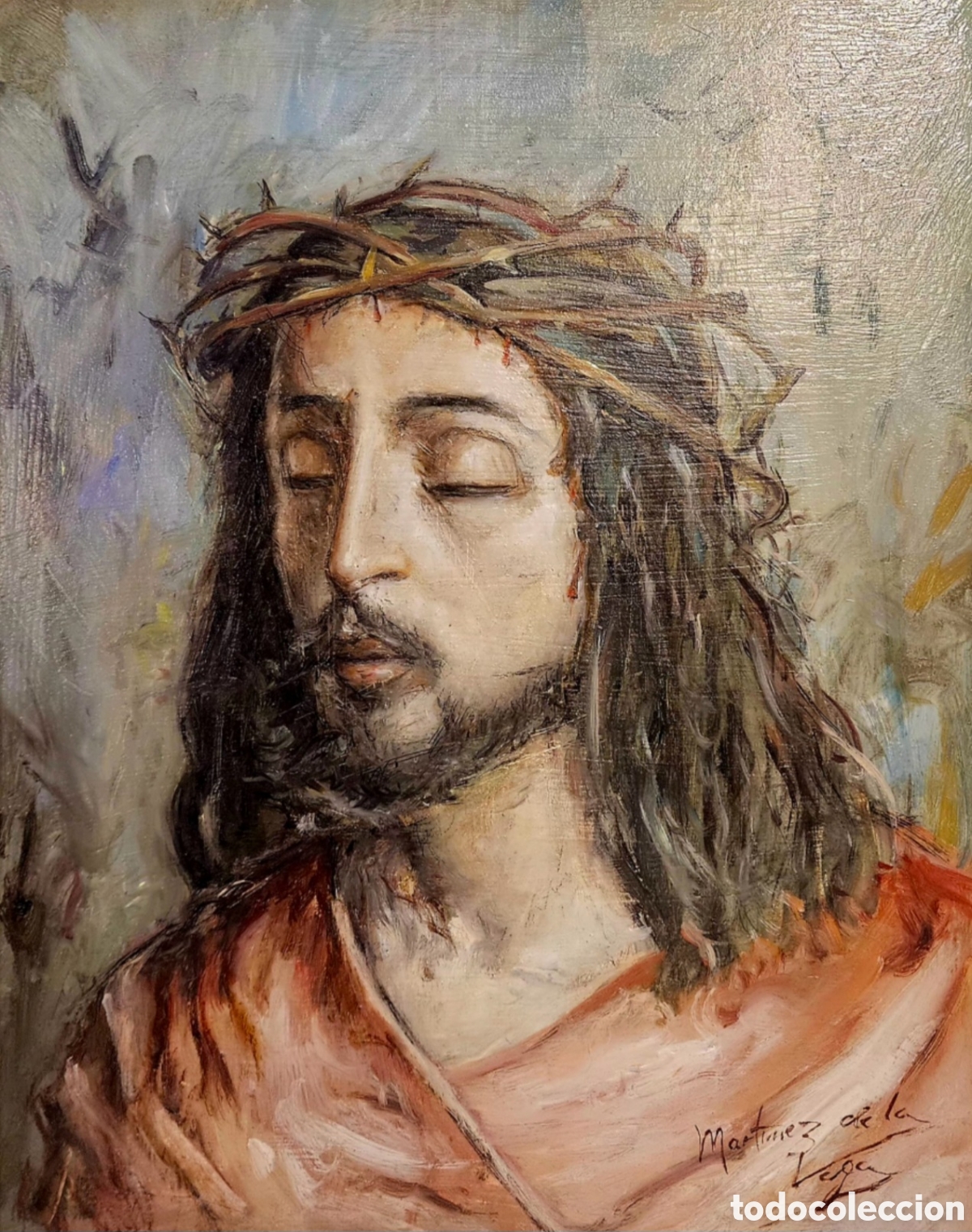 Arte: Martinez de la Vega (Almeria 1846-M&aacute;laga 1905) magnifica pintura Cristo, firmado.