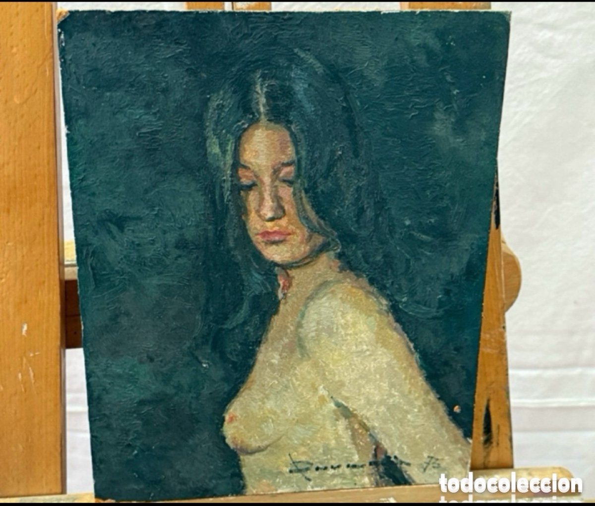 Arte: Ram&oacute;n Poveda Ibars (Sabadell, 1936) &oacute;leo sobre TABLEX retrato femenino desnudo firmado