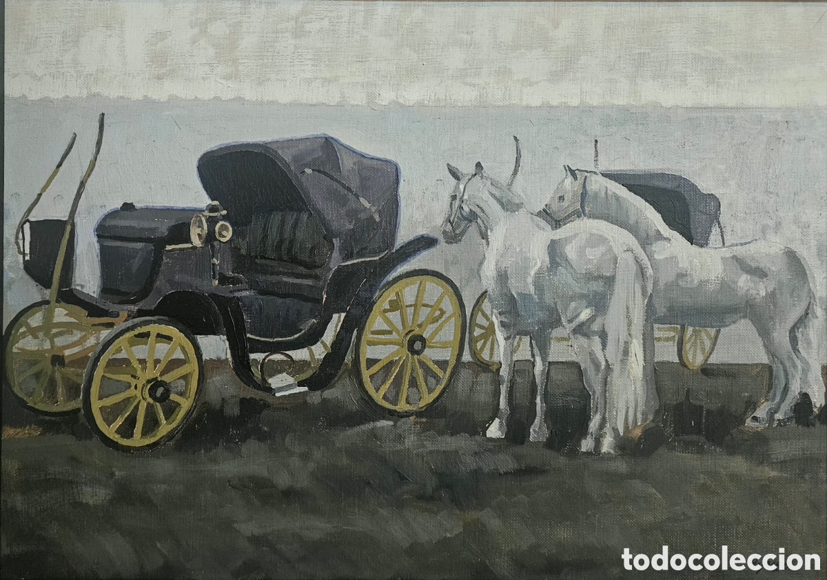 Arte: Antonio Ayuso () preciosa pintura carro caballos, firmada.