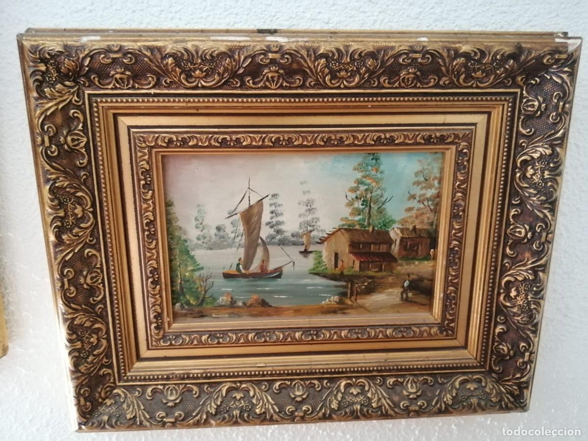 Arte: Pareja Cuadros &Oacute;leo Vintage Paisaje y Velero